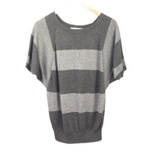 LOFT Gray and Silver Metallic Striped Sweater XSM